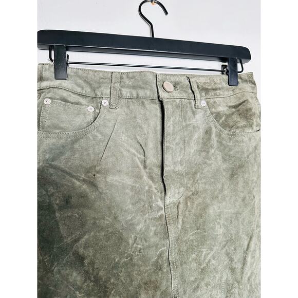 BLANKNYC Hunter Green Corduroy Front Slit 100% Leather Skirt Size 25 - Picture 8 of 14